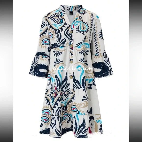 Boho Floral Paisley Print Button Dress - Picture 4 of 4